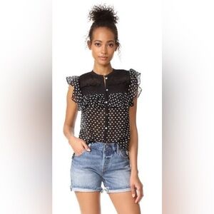 Anthropologie by Rebecca Taylor Sleeveless Moon Dot Embroidery Top silk blend